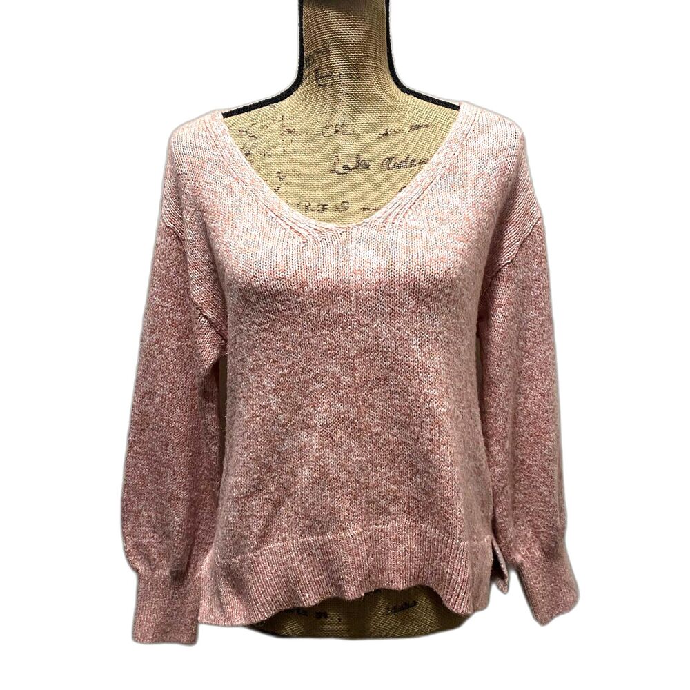 BP Nordstrom Balloon Sleeve V-Neck Sweater Pink Marled Knit Feminine Size XS